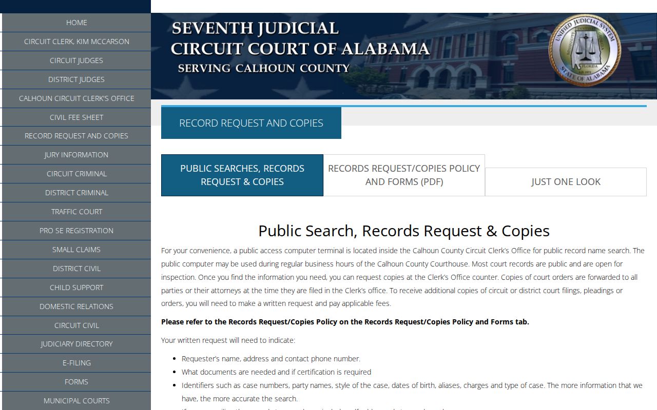 Alabama court records public terminal and copy request example