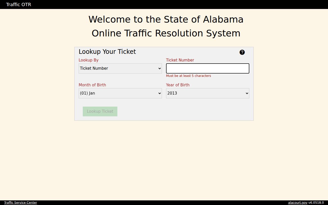 Alabama traffic ticket court-record lookup in Online Traffic Resolution